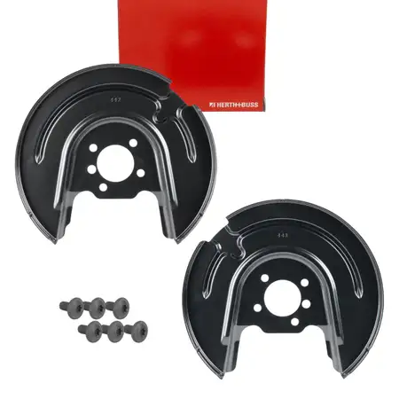 2x HERTH+BUSS Spritzblech Bremsscheibe + Schrauben f&uuml;r VW Golf 7 A3 8V Leon Karoq hinten