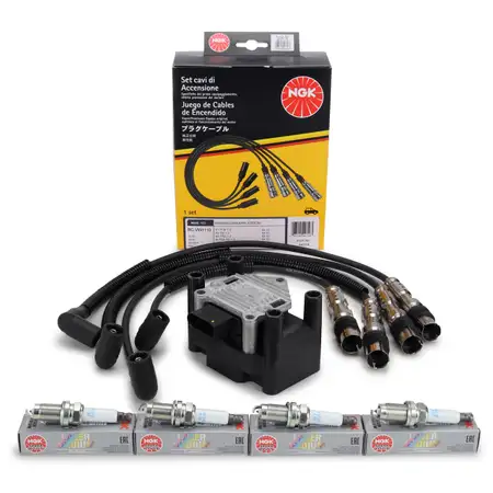 HITACHI ASTEMO Z&uuml;ndspule + NGK Kabelsatz 4x Z&uuml;ndkerze f&uuml;r VW Golf 6 Polo 5 Touran 1.2 TSI