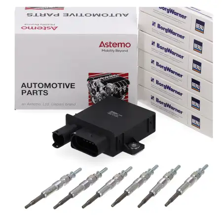 HITACHI ASTEMO Steuerger&auml;t Gl&uuml;hzeit + 6x BERU Gl&uuml;hkerze f&uuml;r BMW E46 E90-93 E60 E61 M57