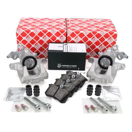 2x febi Bremssattel + HIRSCHER Bremsbel&auml;ge f&uuml;r VW Golf 4 A3 8L1 Leon 1M Octavia 1 hinten
