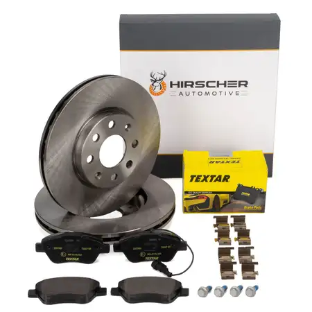 HIRSCHER Bremsscheiben + TEXTAR Bremsbel&auml;ge + Sensor f&uuml;r FIAT Grande/Punto 199_ vorne