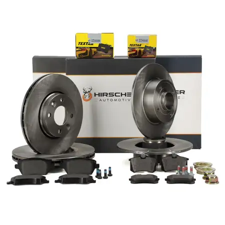 HIRSCHER Bremsscheiben + TEXTAR Bremsbel&auml;ge f&uuml;r RENAULT Clio 3 Modus vorne + hinten