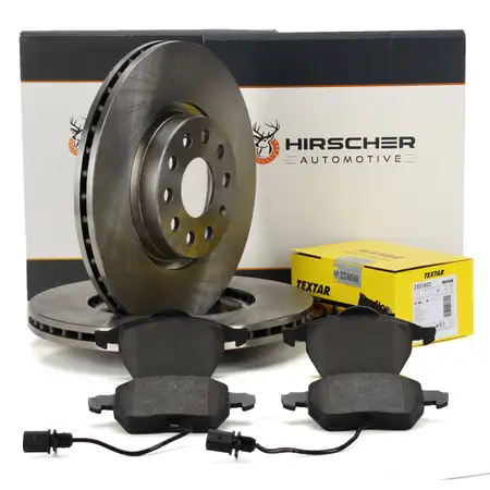 HIRSCHER Bremsscheiben + TEXTAR Bremsbel&auml;ge + Sensor f&uuml;r SKODA Superb 1 3U4 PR-1LT vorne