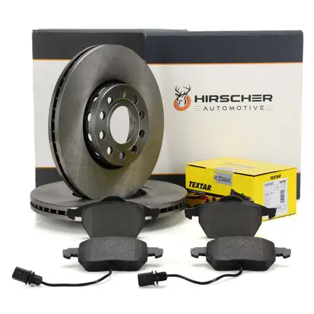 HIRSCHER Bremsscheiben + TEXTAR Bel&auml;ge + Sensor f&uuml;r VW Passat B5 AUDI A4 B5 B6 B7 A6 vorne