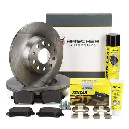 HIRSCHER Bremsscheiben + TEXTAR Bel&auml;ge f&uuml;r VW Passat B6 Sharan Tiguan SEAT Alhambra hinten