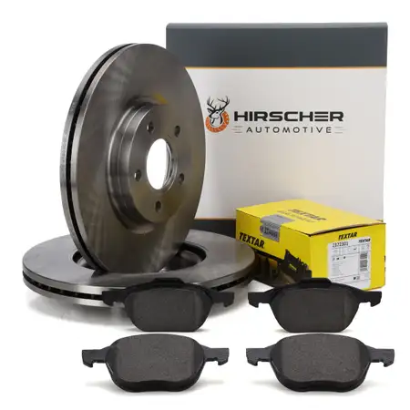 HIRSCHER Bremsscheiben + TEXTAR Bremsbel&auml;ge f&uuml;r FORD Focus 2 3 Grand/C-Max 1 2 1 vorne