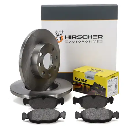 HIRSCHER Bremsscheiben + TEXTAR Bremsbel&auml;ge f&uuml;r OPEL Astra F Corsa A B Vectra A vorne