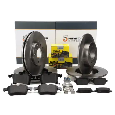 HIRSCHER Bremsscheiben + TEXTAR Bel&auml;ge f&uuml;r OPEL Astra G H Meriva A B A B vorne + hinten