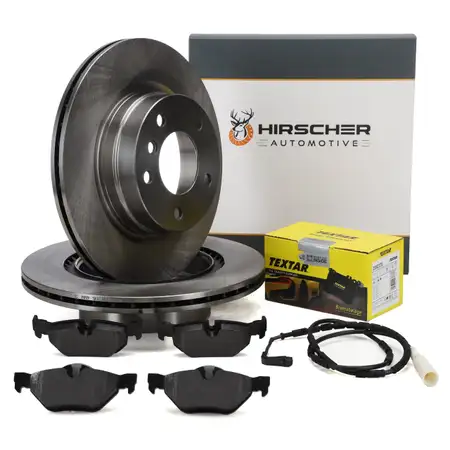 HIRSCHER Bremsscheiben + TEXTAR Bremsbel&auml;ge + Sensor f&uuml;r BMW E81 E87 bis 02.2010 hinten
