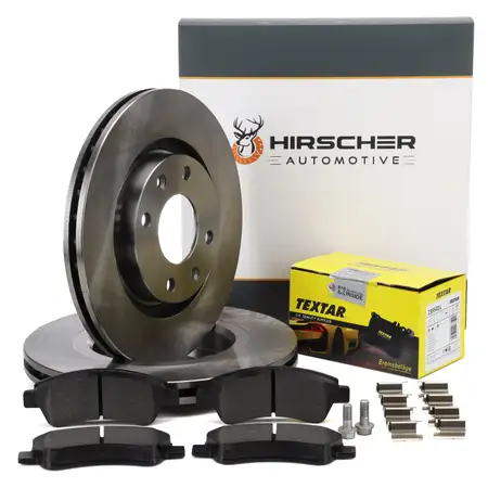 HIRSCHER Bremsscheiben + TEXTAR Bel&auml;ge f&uuml;r PSA C2 C3 C4 206 207 208 307 OPEL Corsa F vorne