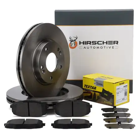 HIRSCHER Bremsscheiben + TEXTAR Bel&auml;ge f&uuml;r HYUNDAI i30 FD 15 Zoll KIA Cee'D ED vorne