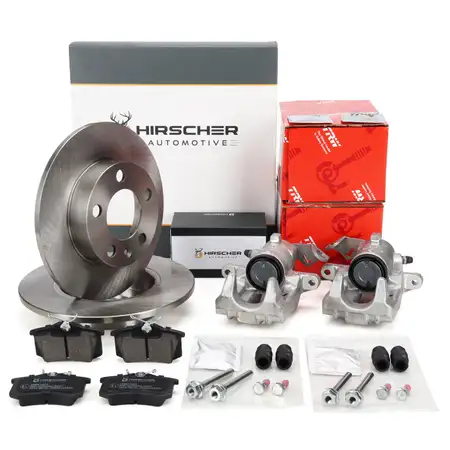 HIRSCHER Bremsscheiben + Bel&auml;ge + 2x TRW Bremssattel &Oslash; 38mm f&uuml;r VW Golf 4 8L1 Leon hinten