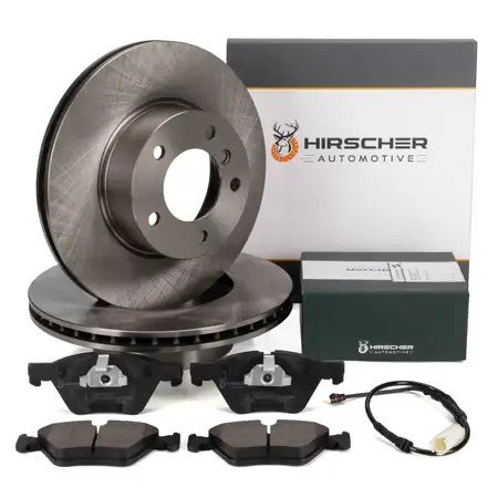 HIRSCHER Bremsscheiben + Bel&auml;ge + Sensor f&uuml;r BMW 1er E81 E87 E88 3er E90 03.2010 hinten