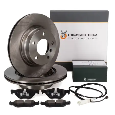 HIRSCHER Bremsscheiben + Bel&auml;ge + Sensor f&uuml;r BMW 1er E81 E87 3er E90-93 ab 03.2010 hinten