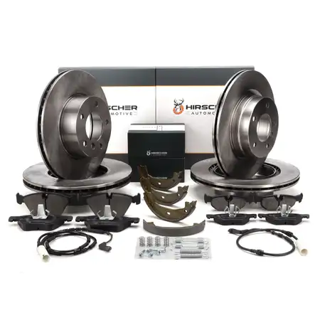 HIRSCHER Bremsscheiben Bel&auml;ge Sensor Bremsbacken f&uuml;r BMW E81 E87 bis 02.10 vorne hinten