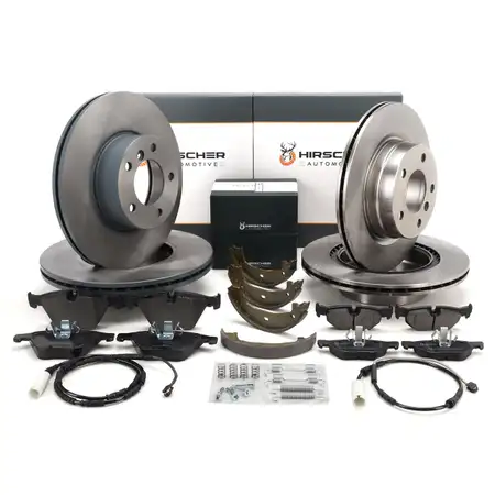 HIRSCHER Bremsscheiben Bel&auml;ge Sensor Bremsbacken f&uuml;r BMW E90-93 325i 04.2011 vorne hinten
