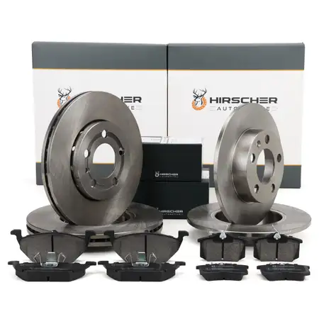 HIRSCHER Bremsscheiben + Bel&auml;ge f&uuml;r VW Polo 9N 6R Skoda Fabia I-III vorne + hinten