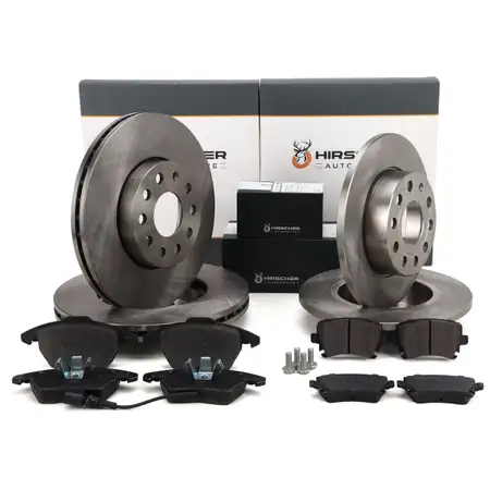 HIRSCHER Bremsscheiben + Bel&auml;ge + Sensor f&uuml;r VW Golf 6 Variant 8P Octavia 2 vorne + hinten