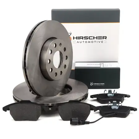 HIRSCHER Bremsscheiben + Bel&auml;ge + Sensor f&uuml;r VW Golf 6 8P Leon 1P Octavia 2 Superb 2 vorne