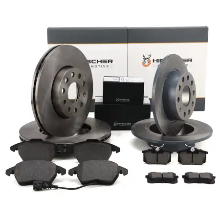 HIRSCHER Bremsscheiben + Bel&auml;ge + Sensor f&uuml;r AUDI 8P Altea Leon 1P 2 vorne + hinten