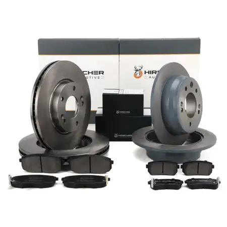 HIRSCHER Bremsscheiben + Bel&auml;ge f&uuml;r HYUNDAI i30 FD 15 Zoll KIA Cee'D ED vorne + hinten