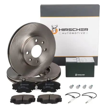 HIRSCHER Brake Discs + Pads + Sensor for RENAULT Clio 1 2, Megane, Scenic 1 1 2 (front)
