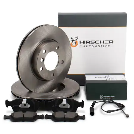 HIRSCHER Bremsscheiben + Bremsbel&auml;ge + Sensor f&uuml;r BMW 3er E46 316-323i 318d 320d Z4 vorne
