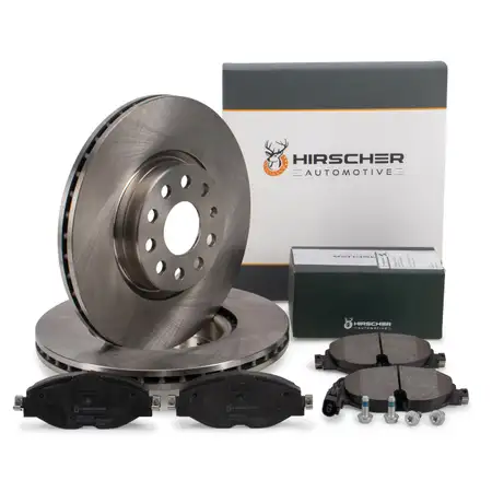 HIRSCHER Bremsscheiben + Bremsbel&auml;ge + Sensor f&uuml;r VW Golf 7 8 Passat B8 Tiguan AUDI vorne