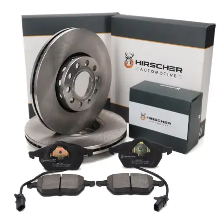 HIRSCHER Bremsscheiben + Bremsbel&auml;ge + Sensor f&uuml;r VW Passat B5 AUDI A4 B6 B7 A6 C5 vorne