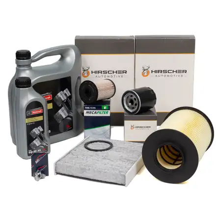 HIRSCHER Filterset 4-tlg + 6L ORIGINAL 5W30 Motor&ouml;l f&uuml;r FORD Focus 2 1.8 TDCi ab 04.2007