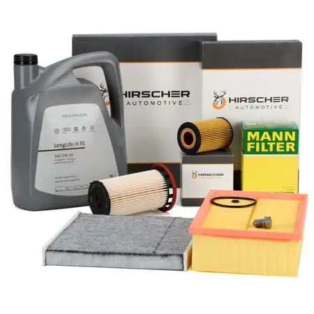 HIRSCHER Filterset 4-tlg + 5L ORIGINAL 0W30 Motor&ouml;l f&uuml;r VW Golf 7 Passat AUDI 1.6/2.0 TDI