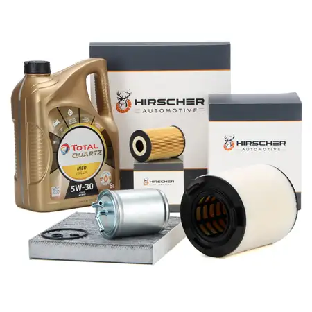 HIRSCHER Filterset + 5L TOTAL 5W30 Motor&ouml;l f&uuml;r VW Polo AUDI SEAT Ibiza SKODA Fabia 1.6 TDI