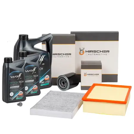 HIRSCHER Filterset 3-tlg + 7L WOLF 5W30 Motor&ouml;l f&uuml;r AUDI A4 8E B6 2.4 3.0 170-220 PS