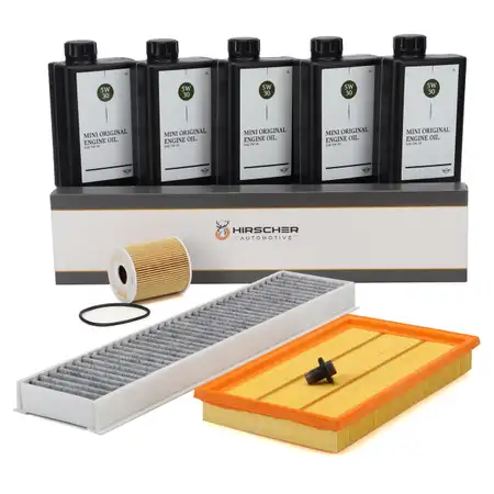 HIRSCHER Filterset + 5L ORIGINAL 5W30 Motor&ouml;l f&uuml;r MINI R50 R53 R52 Cooper S/Works W11