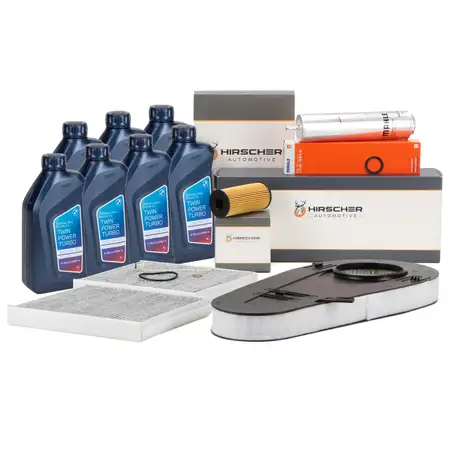 HIRSCHER Filterset 4-tlg + 7L ORIGINAL 5W30 Motor&ouml;l f&uuml;r BMW 5er F10 F11 518-530d N47 N57
