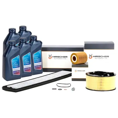 HIRSCHER Filterset + 5L ORIGINAL 5W30 Motor&ouml;l LL04 f&uuml;r BMW 3er E46 316i 318i N40 N42 N46