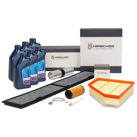 HIRSCHER Filterset 4-tlg + 6L ORIGINAL 5W30 Motor&ouml;l f&uuml;r BMW 3er 316-320d N47 03.2010