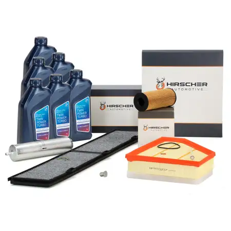 HIRSCHER Filterset 4-tlg + 6L ORIGINAL 5W30 Motor&ouml;l LL04 f&uuml;r BMW 1er E81-88 116-123d N47