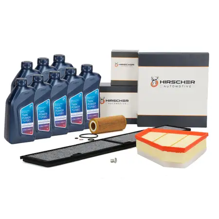 HIRSCHER Filterset 3-tg + 8L ORIGINAL 5W30 Motor&ouml;l f&uuml;r BMW 3er E90-92 330d N57 335d M57