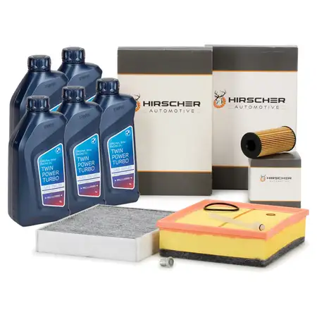 HIRSCHER Filterset 3-tlg + 5L ORIGINAL 5W30 Motor&ouml;l f&uuml;r BMW F20 F21 F30-34 B37 B47 N47