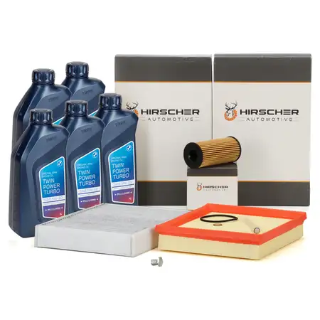 HIRSCHER Filterset + 5L ORIGINAL 5W30 Motor&ouml;l f&uuml;r BMW F20 F21 F22 F23 F30 F31 F32 F36 B38