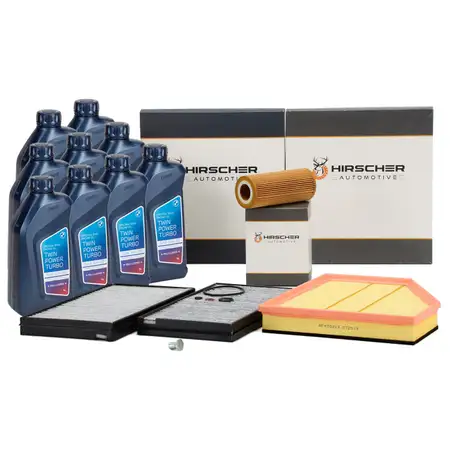 HIRSCHER Filterset 3-tlg + 9L ORIGINAL 5W30 Motor&ouml;l f&uuml;r BMW 5er E60 E61 535d E63 635d M57