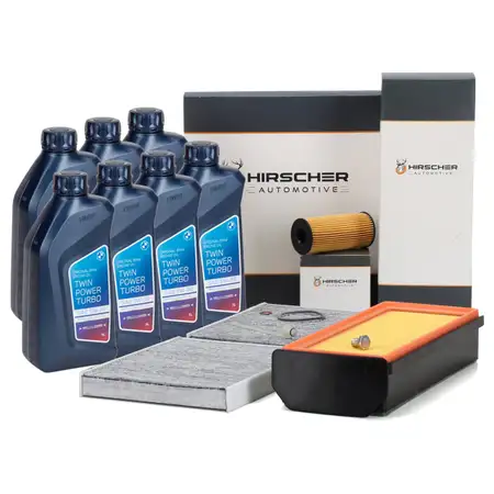 HIRSCHER Filterset 3-tlg + 7L ORIGINAL 5W30 Motor&ouml;l f&uuml;r BMW 5er F10 F11 F07 530d 535d N57