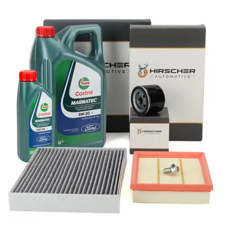 HIRSCHER Filterset + 6L CASTROL 5W-20 E Motor&ouml;l f&uuml;r FORD Kuga 3 MK3 2.5 Ducatec FHEV/PHEV