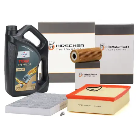 HIRSCHER Filterset 3-tlg + 5L FUCHS 5W30 Motor&ouml;l f&uuml;r AUDI A4 B6 B7 1.9/2.0 TDI 101-140 PS