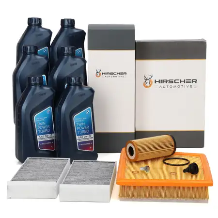 HIRSCHER Filterset 3-tlg + 6L ORIGINAL 0W20 Motor&ouml;l f&uuml;r BMW F45 F46 X1 F48 B38 B48 B37 B47