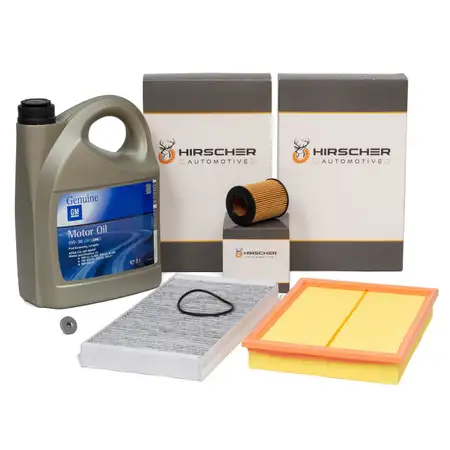 HIRSCHER Filterset + 5L ORIGINAL 5W30 Motor&ouml;l dexos2 f&uuml;r OPEL Corsa C 1.0 1.2 1.4 1.4