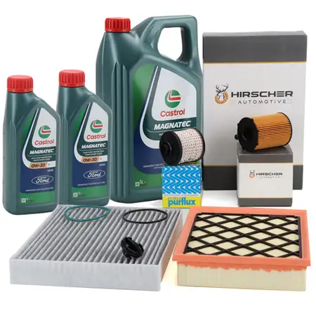 HIRSCHER 4-piece filter set + 7L ORIGINAL 0W30 engine oil for FORD Mondeo 5 S-Max 2.0 TDCi