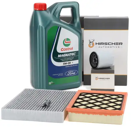 HIRSCHER Filterset + 5L ORIGINAL 5W20 Motor&ouml;l f&uuml;r FORD Mondeo 5 MK5 1.0 EcoBoost 125 PS