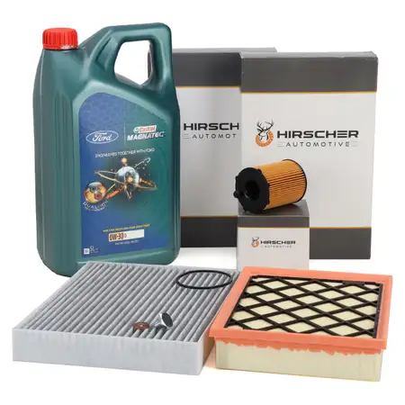 HIRSCHER Filterset 3-tlg + 5L ORIGINAL 0W30 Motor&ouml;l f&uuml;r FORD Mondeo 5 MK5 1.5/1.6 TDCi
